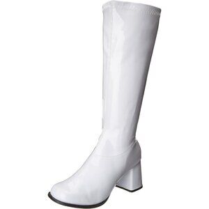 ⚡Women's White Gogo Pull Up Boot Stacked Heel Inner Zipper Retro Knee High Boot